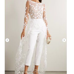 RIME ARODAKY Patsy lace-trimmed embroidered tulle and crepe jumpsuit